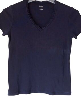 VALERIE STEVENS Navy  V-Neck T-Shirt, size Medium, Y2K VGUC